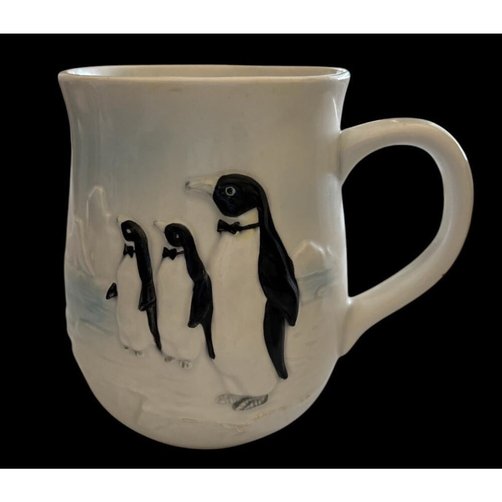 Vtg Otagiri Stoneware Penguins in Bow Ties Coffee Mug 1983